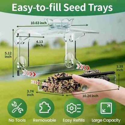 Window Bird Feeder – Clear Acrylic with Strong Suction Cups